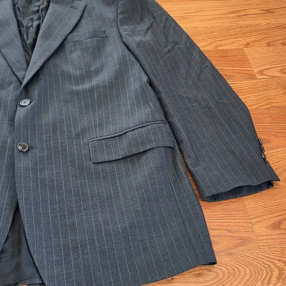 Men's Vintage Ralph Lauren Charcoal Gray Pinstripe Wool Blazer Sport Coat 43L